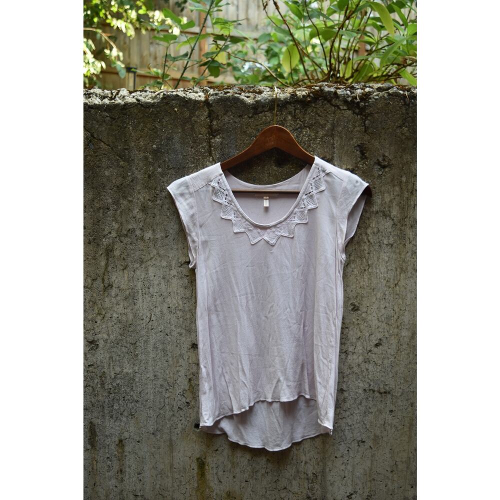 Rebecca Taylor Blush Pink Cap Sleeve Top with Embroidered Lace Neckline – Size S